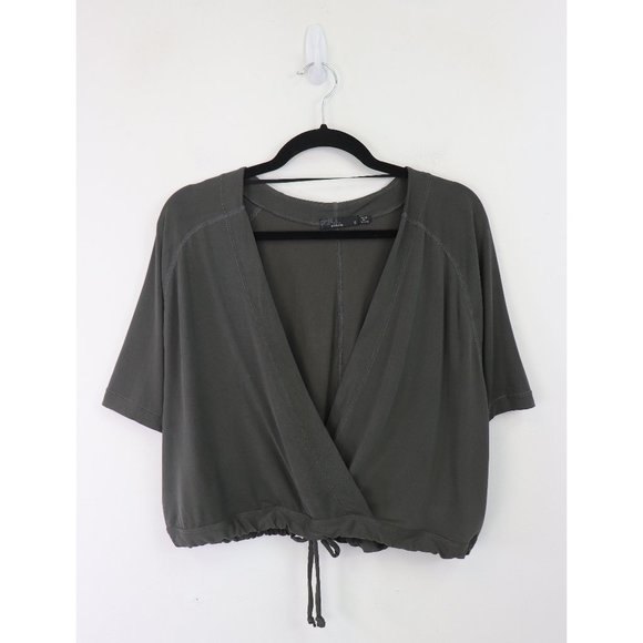 Prana Narkanda Top Cross Front V-Neck Cropped Short Sleeve Shirt Washed Black S - Picture 4 of 8